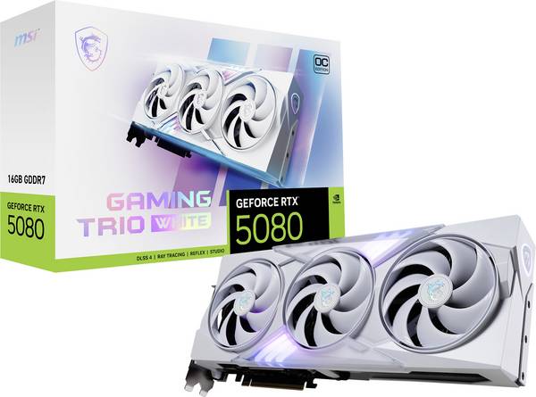 MSI Grafikkarte Nvidia RTX 5080 16GB GAMING TRIO OC WHITE  16 GB GDDR7-RAM PCIe x16  HDMI® 2.1, DisplayPort 2.1