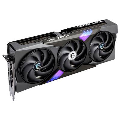 Eine MSI-Grafikkarte der GeForce RTX-Serie mit drei Lüftern, die für leistungsstarke Computergrafik und Spiele verwendet wird.