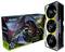 Eine dreifach-lüftergekühlte Grafikkarte von Palit, Modell GeForce RTX, in schwarzem und schillerndem Design mit der Aufschrift 'GAMEROCK'.