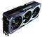 Eine Grafikkarte mit drei Lüftern, markiert mit 'Gamerock' und 'GeForce RTX'. Sie hat ein auffälliges Design in Schwarz und schillernden Farben.