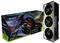 Palit GeForce RTX 5090 Grafikkarte mit drei Lüftern und Verpackung mit grafischem Design; 32 GB Speicher, Modell 'Gamerock'.