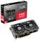 Eine ASUS Dual AMD Radeon RX 7500 Grafikkarte mit 8GB Speicher. Verpackung und Karte mit zwei Lüftern sind abgebildet.