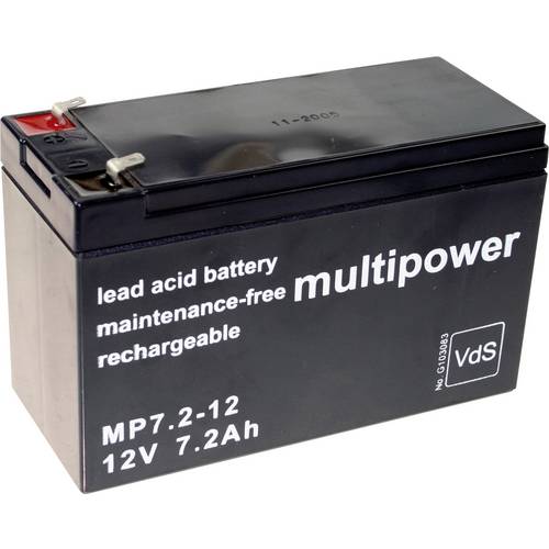 Thumbnail - multipower MP7,2-12 117446 Bleiakku 12 V 7.2 Ah Blei-Vlies (AGM) (B x H x T) 65 x 102 x 151 mm Flachstecker 4.8 mm Wartu...