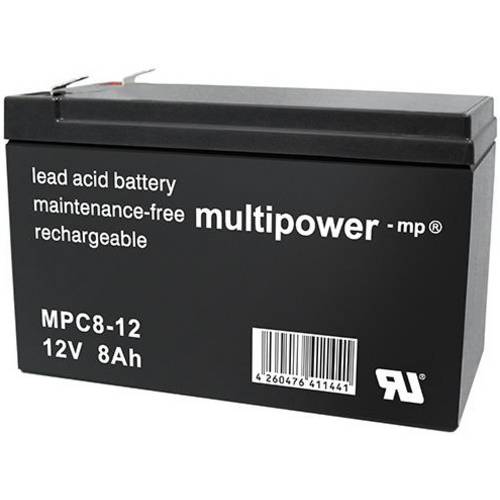Thumbnail - multipower MPC8-12 117747 Bleiakku 12 V 8 Ah Blei-Vlies (AGM) (B x H x T) 65 x 102 x 151 mm Flachstecker 6.35 mm Zyklenf...