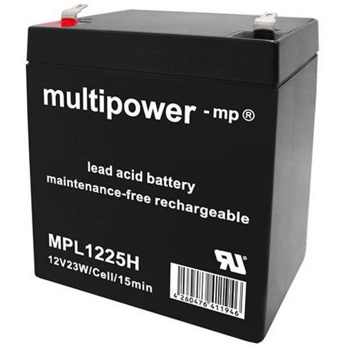 Thumbnail - multipower MPL1225H 150130 Bleiakku 12 V 5 Ah Blei-Vlies (AGM) (B x H x T) 90 x 107 x 70 mm Flachstecker 6.35 mm Wartung...