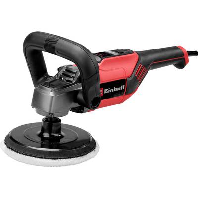 Elektrische Poliermaschine mit rotem Gehäuse und schwarzem Griff, markiert mit 'Einhell'. Geeignet für Autopflege und Oberflächenpolitur.