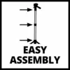 'Dreibeinstativ mit Pfeilen zur einfachen Montage und Text: Easy Assembly.'