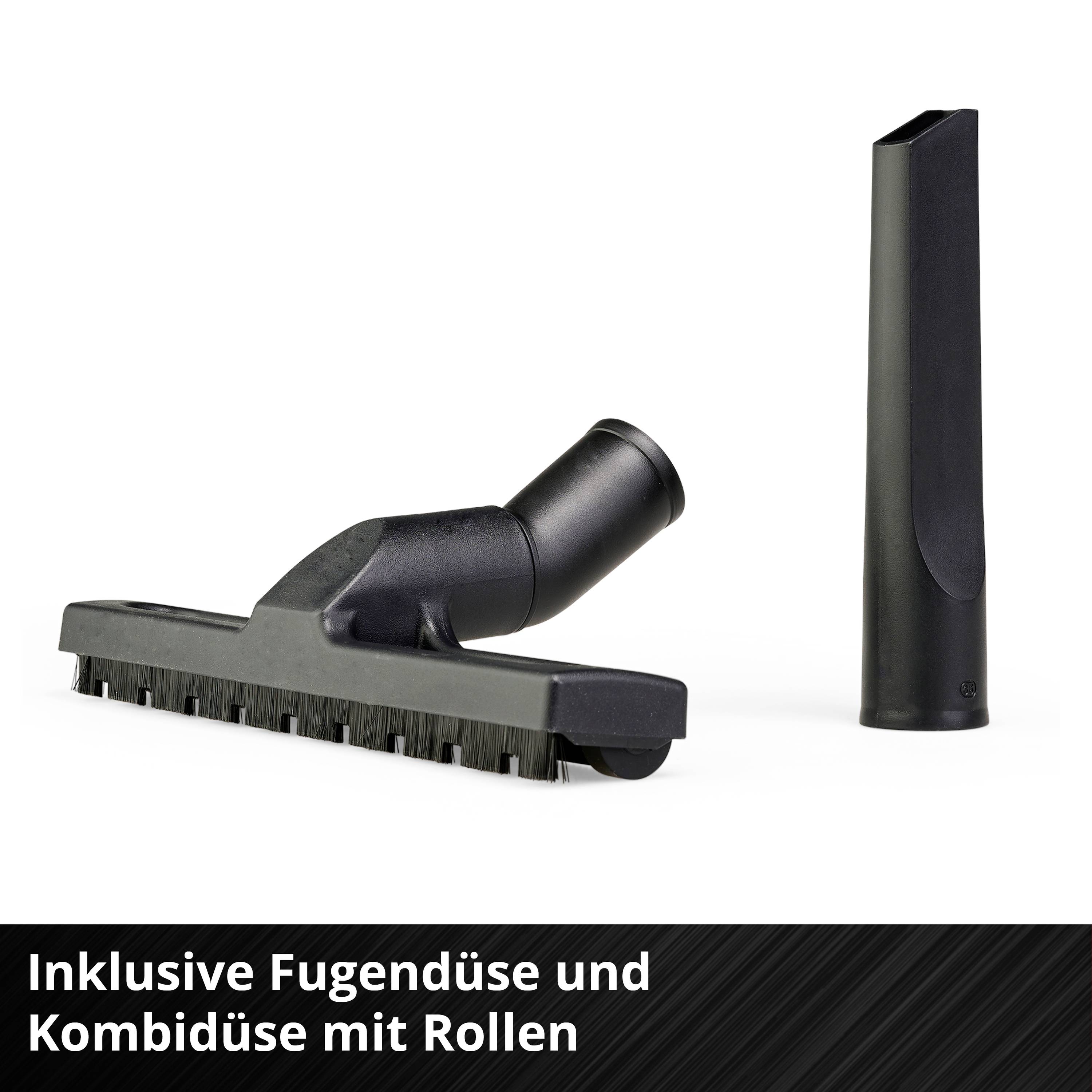 Inklusive Fugendüse und Kombidüse mit Rollen sind abgebildet, beide Zubehörteile für Staubsauger.