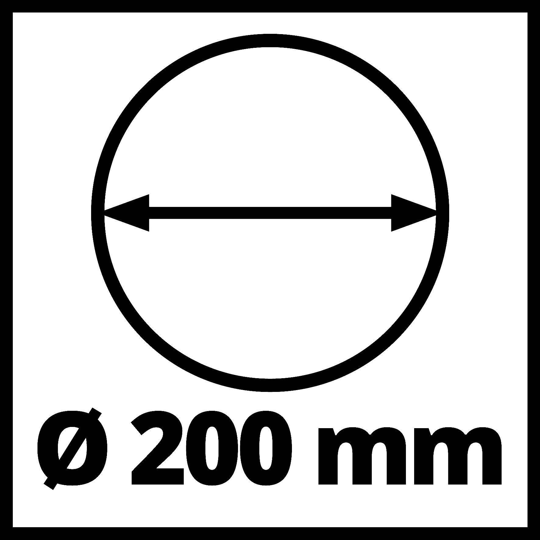 Ein Kreis mit einem Pfeil, der seinen Durchmesser darstellt, und der Beschriftung 'Ø 200 mm' darunter.