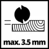 Symbol eines Fräsers, der Holz bearbeitet. Der Text 'max. 3,5 mm' gibt die maximale Frästiefe an.