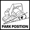 Schwarz-weißes Diagramm eines Hoblermotors in Parkstellung mit dicken, diagonalen Linien. Text darunter: 'PARK POSITION'.