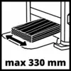 'Max 330 mm' zeigt eine grafische Darstellung eines Bretts mit einer Doppelpfeil-Längenanzeige unter einem Klemmenmechanismus.