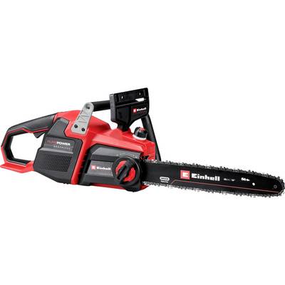 'Akkubetriebe Kettensäge von Einhell, rot-schwarz, mit PurePOWER Brushless-Motor. Batteriebetrieben, für vielseitige Schneidaufgaben.'