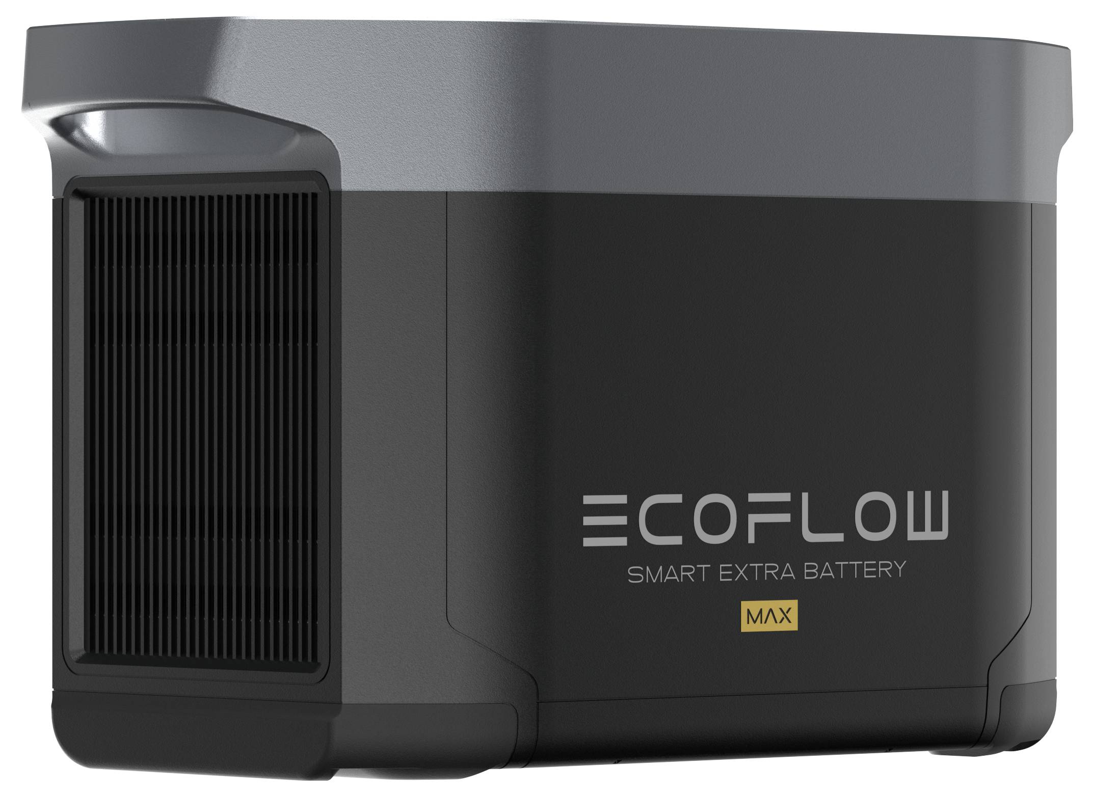 Tragbare Zusatzbatterie EcoFlow Smart Extra Battery Max, schwarz und grau, geeignet für mobile Stromversorgung und Notfälle.