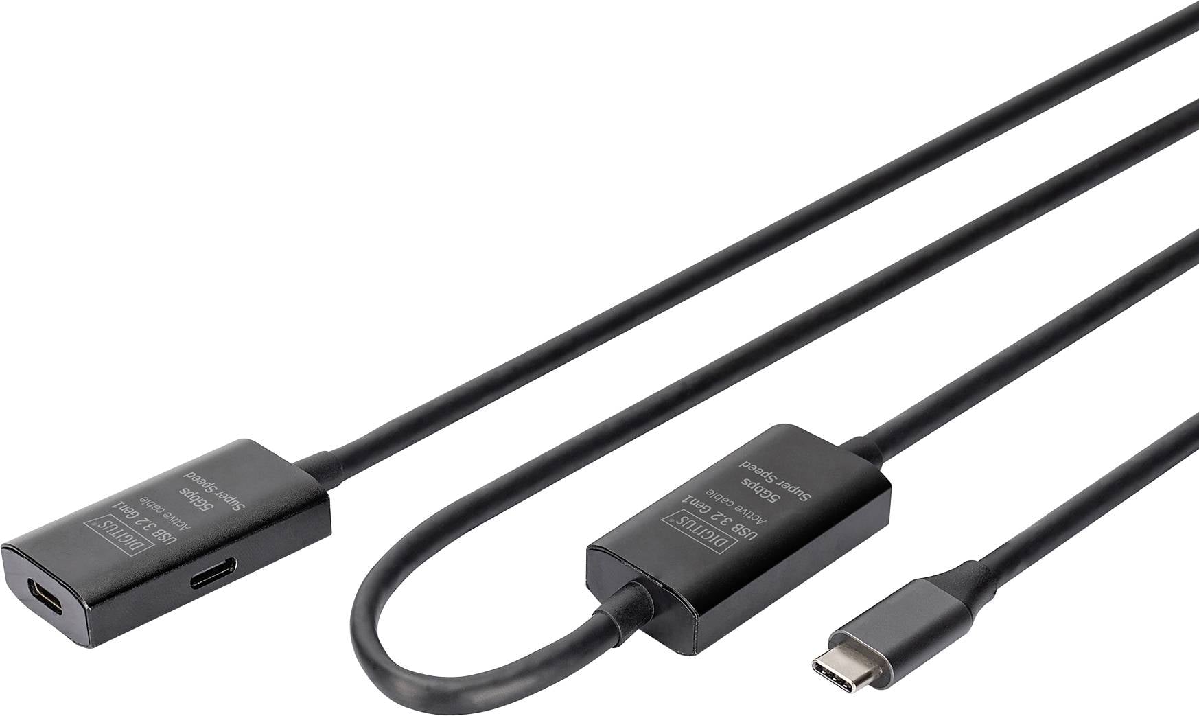 Digitus USB-C® Kabel USB 3.2 Gen1, USB 3.2 Gen1, USB 3.0 USB-C®, USB-C® Buchse, USB-C® Stecker 10.00 m Schwarz Aktiv mit