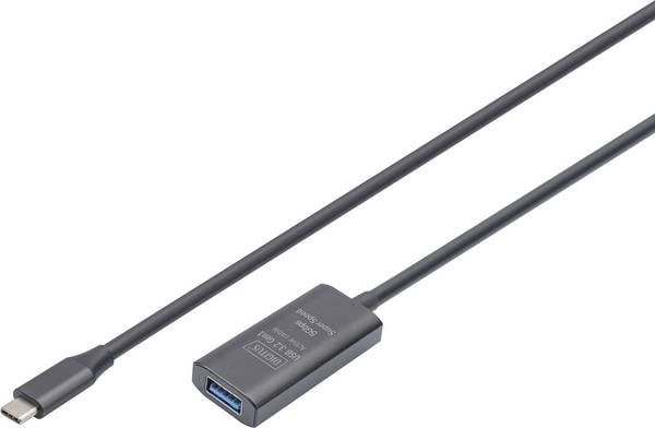 Digitus USB-Kabel USB 3.2 Gen1, USB 3.2 Gen1, USB 3.0 USB-C®, USB-C® Stecker, USB-A Buchse 5.00 m Schwarz Aktiv mit Signalverstärkung, beidseitig verwendbarer Stecker, doppelt geschirmt, Flexibel, Geschirmt, mit Knickschutztülle, mit USB, mit Verlängerungskabel DA-73110