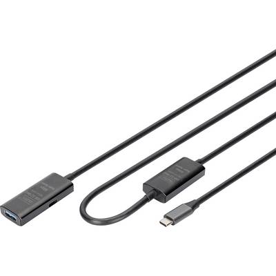 Digitus USB-Kabel USB 3.2 Gen1, USB 3.2 Gen1, USB 3.0 USB-C®, USB-C® Stecker, USB-A Buchse 10.00 m Schwarz Aktiv mit Sig-0