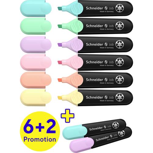 Schneider Schreibgeräte Textmarker Textmarker Job Aktion 6+2 Karton-Etui 8 Stück pastell 115090 8 St.