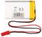 Lithium-Polymer-Akku mit Kabel und Stecker, Etikett mit Recyclingsymbolen und Barcode.