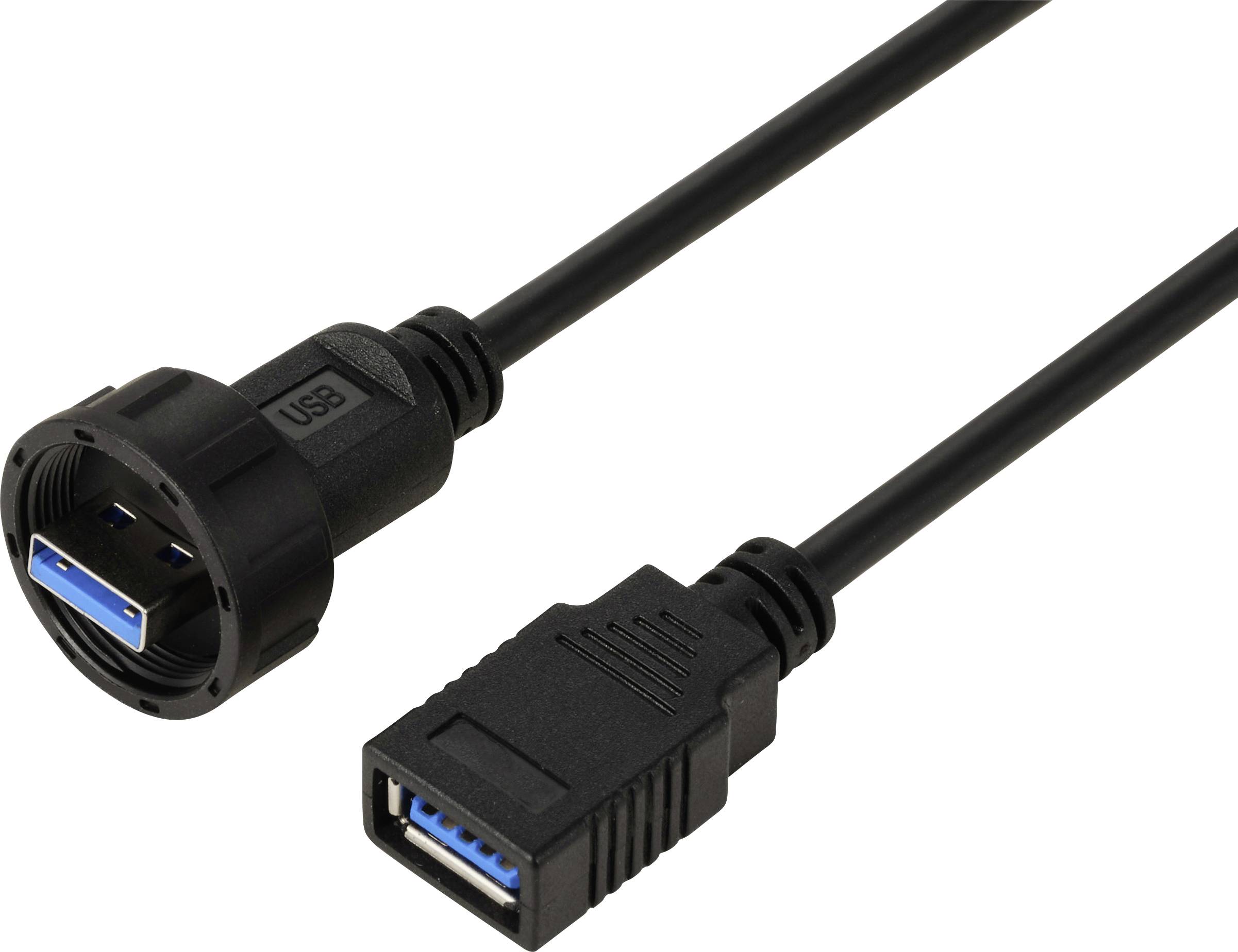 USB 3.0-Buchse auf Stecker, IP67 (Gewinde), Kabel 0,5 m TC-E13T-MU3-MWA/FU3-NWA-0.5PV-S Wasserdichtes Kunststoffkabel TC...