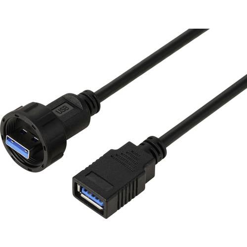 USB 3.0-Buchse auf Stecker, IP67 (Gewinde), Kabel 0,5 m TC-E13T-MU3-MWA/FU3-NWA-0.5PV-S Wasserdichtes Kunststoffkabel TC...