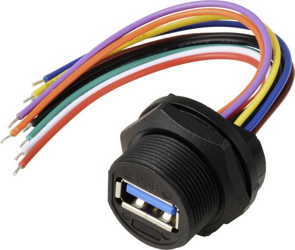 USB 3.0-Buchse für die rückseitige Montage mit Draht IP67 (Gewinde), Kabel 0,2 m  TC-E13T-FU3-PWF-0.2PV Wasserdichtes Kunststoffkabel TC-13543580 TRU COMPONENTS Inhalt: 1 St.