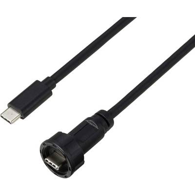 Zwei schwarze Kabel. Links ein USB-C-Stecker, rechts ein robuster runder Stecker. Könnten für robuste Geräteverbindungen verwendet werden.