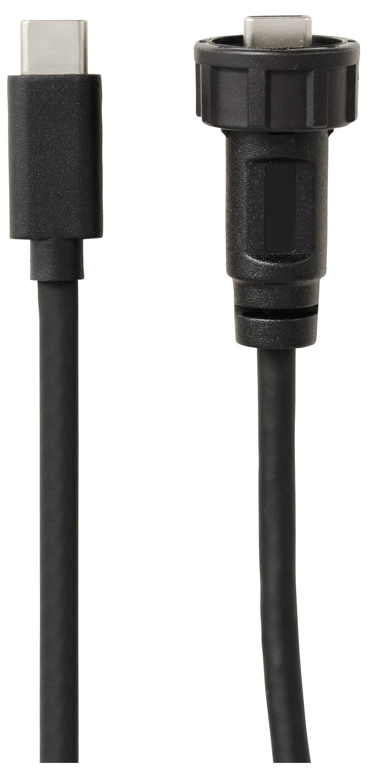 USB-C-Kabel mit zwei Steckertypen, zeigt unterschiedliches Design und Funktionalität beider Enden. Hauptsächlich für Datenübertragung.