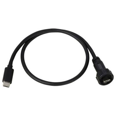 Ein schwarzes USB-C-Kabel mit Stecker an beiden Enden, geeignet für Datenübertragung und Laden von Geräten.