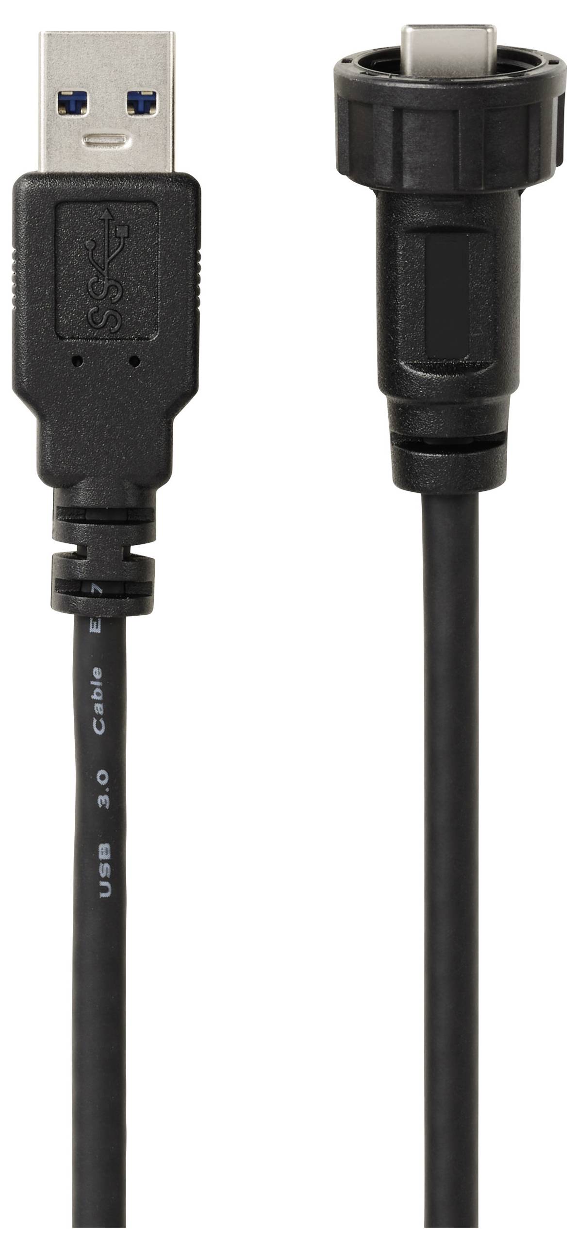 'USB 3.0 Kabel mit Typ-A und Typ-B Steckern, schwarz. Unterstützung für schnelle Datenübertragung, geeignet für Drucker und Scanner.'