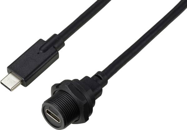 USB-C® 3.1 Stecker auf Buchse IP67 (Gewinde) Kabel 0,5 m  TC-E10T-FT3.1-PWF/MT3.1-NWA-0.5PV-S Wasserdichtes Kunststoffkabel TC-13543600 TRU COMPONENTS Inhalt: 1 St.