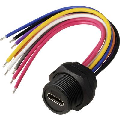 USB-C-Anschlussadapter mit sieben farbigen Kabeln, jeweils mit offenen Enden.