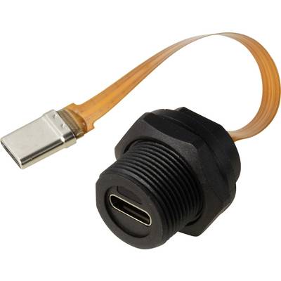 USB-C-Buchse mit einem flexiblen Flachbandkabel; geeignet für Panelmontage oder benutzerdefinierte elektronische Anwendungen.