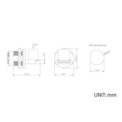 Technische Zeichnung eines zylindrischen Bauteils mit Abmessungen: Durchmesser 27 mm, Lochgröße 20,5 mm. Einheit: mm.