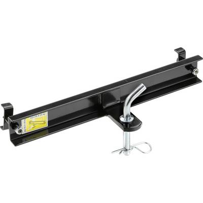 Schwarze Metallhalterung mit Aufhängung und Sicherungsstift, verwendet für die Befestigung oder Stabilisierung von schweren Gegenständen.