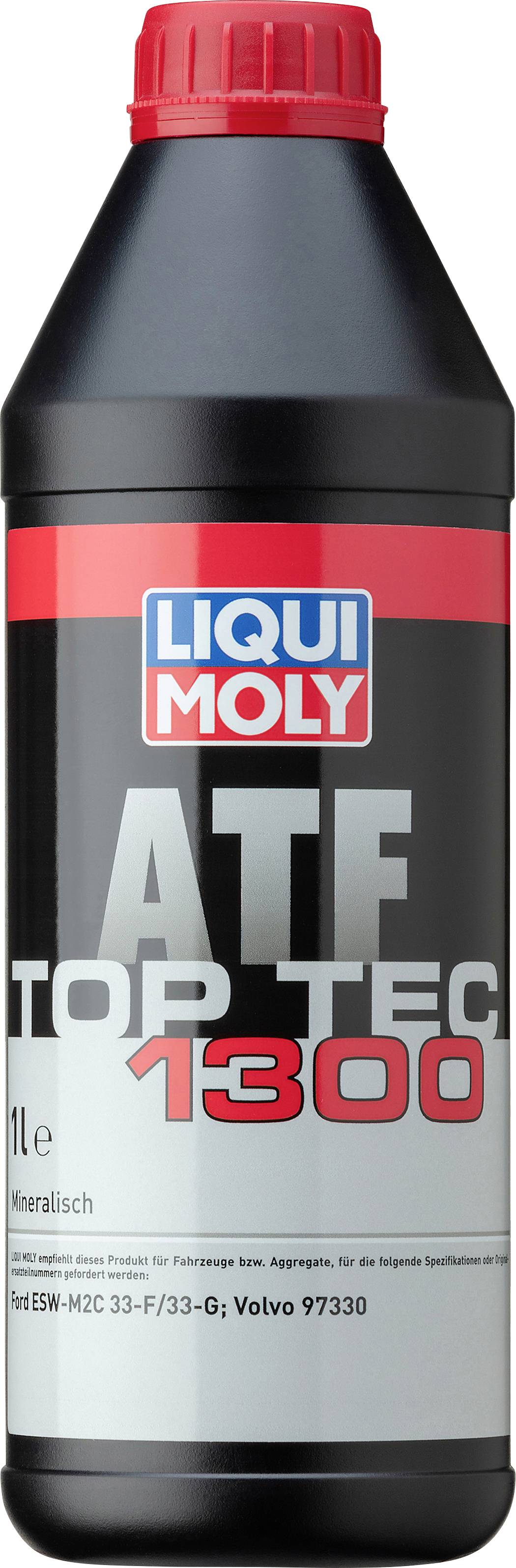 Flasche 'Liqui Moly ATF Top Tec 1300'. Enthält 1 Liter mineralisches Automatikgetriebeöl. Geeignet für bestimmte Volvo-Modelle.