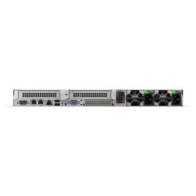 Ein Computer-Server-Rückseite mit Lüftern und Anschlüssen, darunter USB-Ports, Ethernet-Anschlüsse und ein serieller Anschluss.