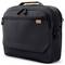 Eine schwarze Laptoptasche mit Griff und Reißverschlüssen, geeignet für den Transport von Notebooks.