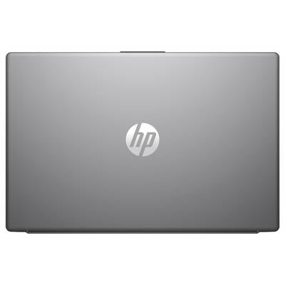 Grauer Laptop-Deckel mit dem HP-Logo in der Mitte.