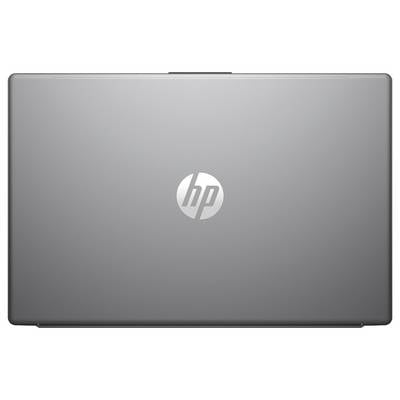 Ein silberner Laptop-Deckel mit dem HP-Logo in der Mitte.