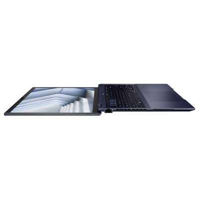 Ein Laptop mit einem um 180 Grad flach geklappten Bildschirm und angezeigtem architektonischen Muster.