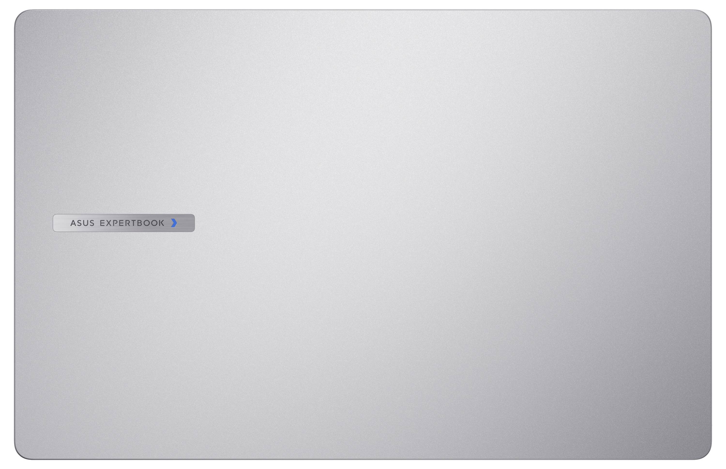 Ein silbernes Laptop-Gehäuse mit dem Logo "ASUS ExpertBook" in der oberen linken Ecke.