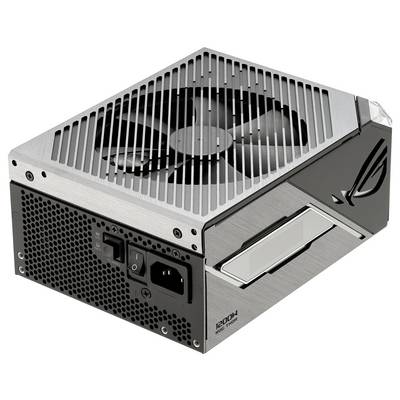 Netzteil im Metallgehäuse mit Lüfter, Anschlüssen und Ein-/Ausschalter. Geeignet zur Stromversorgung von Computern.