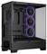 Ein schwarzes PC-Gehäuse mit Sichtfenster, drei beleuchteten Lüftern in der Front und einem Lüfter hinten. Es ist leer, ohne Hardware.