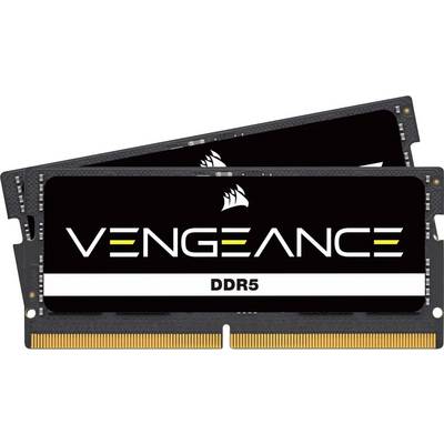 Zwei DDR5-RAM-Module der Marke 'Vengeance', schwarz mit gelber und weißer Schrift, für Hochleistungsspeicher in Computern.