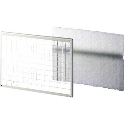 Luftfilter mit rechteckigem Aluminiumgitter und dahinterliegendem weißen Filtermaterial, zur Reinigung der Luft in technischen Geräten.