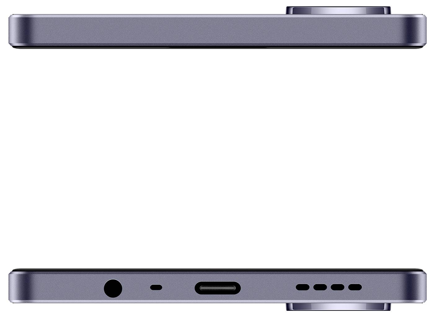 Smartphone in Seitenansicht, zeigt obere und untere Kante. Oben glatte Oberfläche; unten USB-Anschluss, Lautsprecher, Mikrofonöffnung.