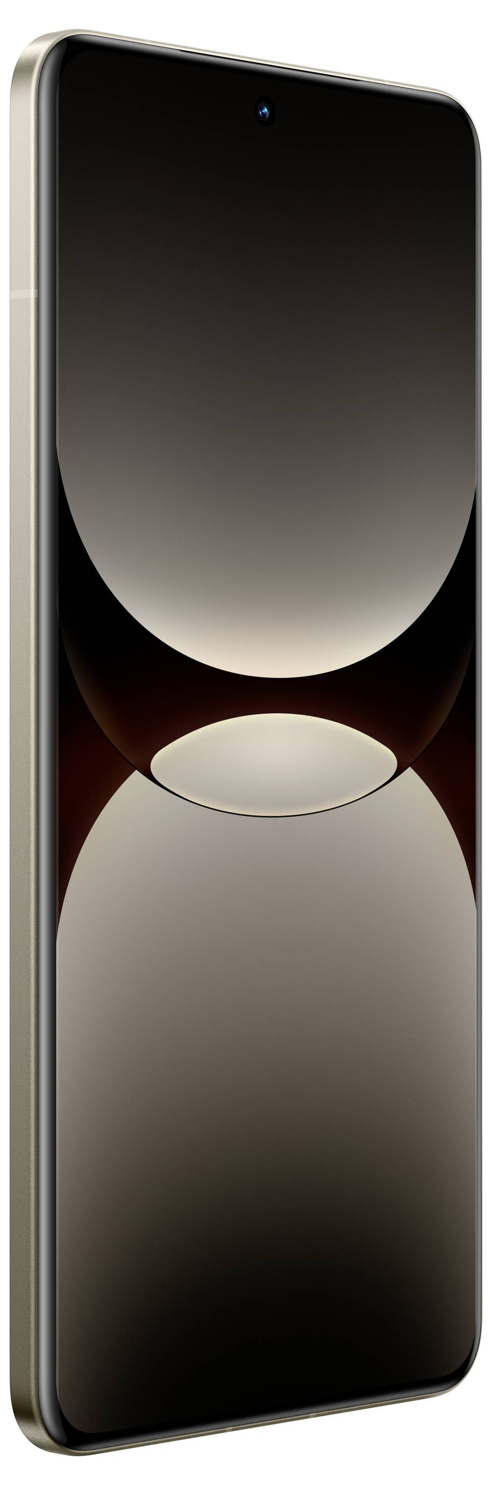 Smartphone mit abgerundeten Kanten und großem Display. Design in dunklen Farben, minimalistisch und modern.