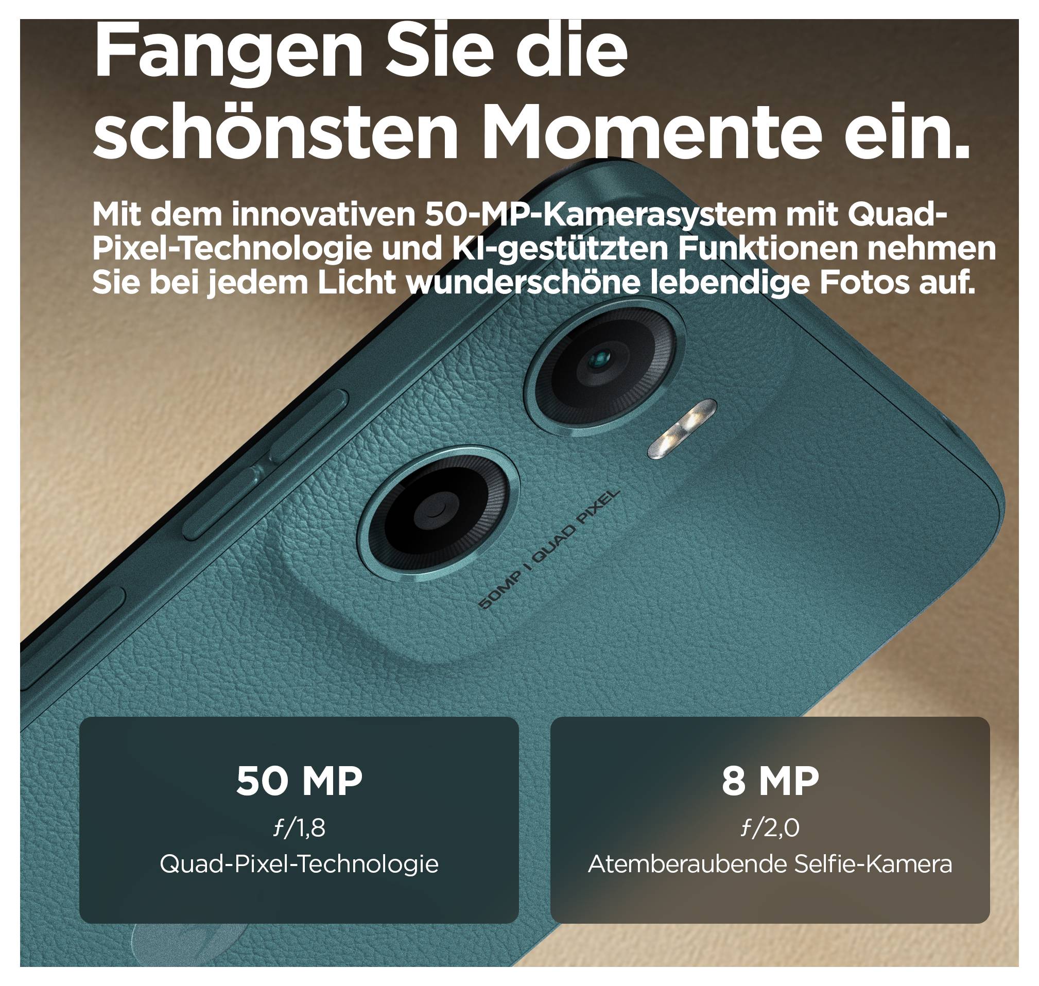 Seitenansicht eines blaugrün gefärbten Smartphones mit Lautstärkereglern und einer Kamerawölbung an der oberen Rückseite.