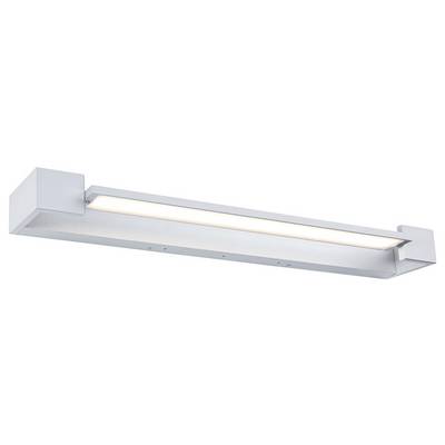 Silberne LED-Deckenleuchte mit rechteckigem Design. Sie strahlt ein sanftes, diffuses Licht aus und eignet sich für moderne Innenräume.